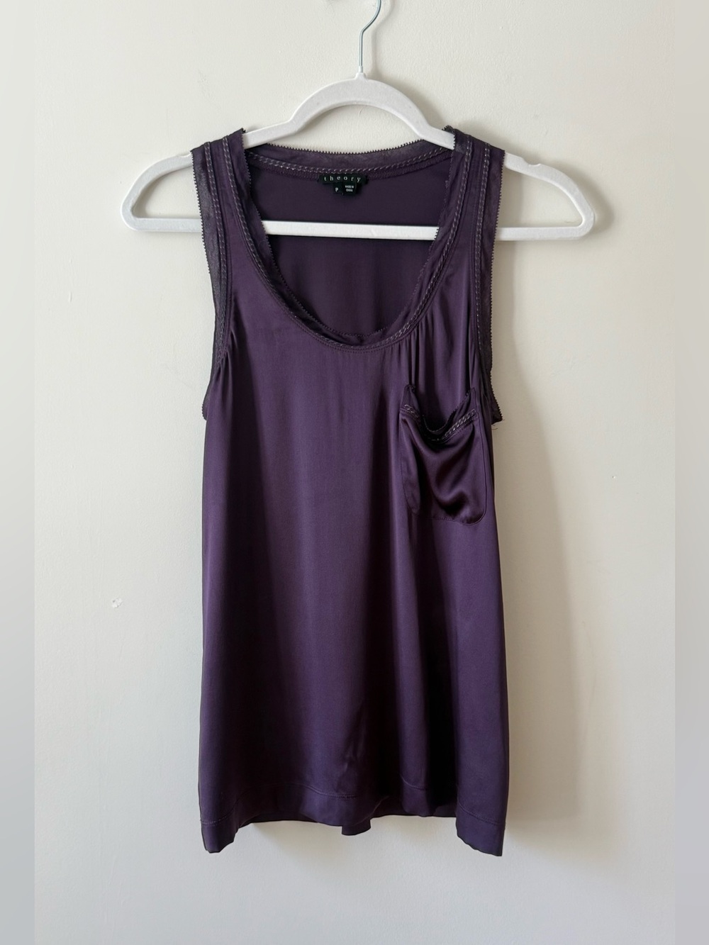 Theory Eggplant Purple Silky Draped Tank Top Petite P